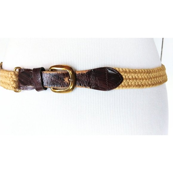 Vintage tan light brown elastic stretch chord leather belt - Picture 3 of 6